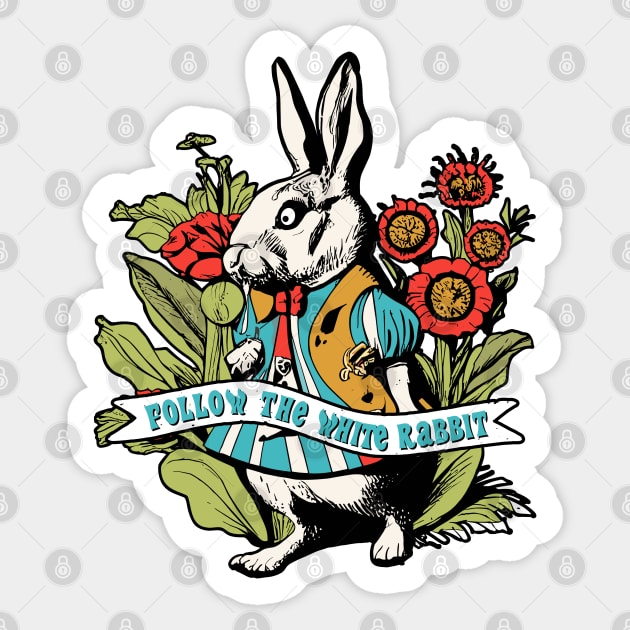 Follow the White Rabbit - Alice in Wonderland - White Rabbit Sticker by Tezatoons